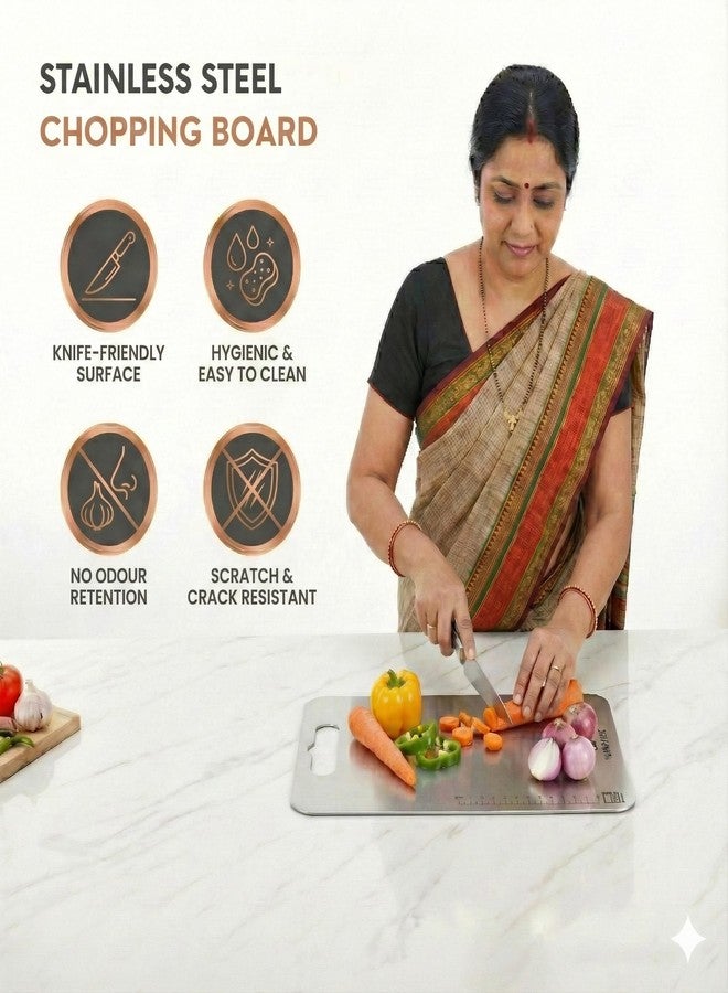 Human Hydro Stainless Steel Chopping Board (31 x 21CM) | Rust-Resistant, Anti-Bacterial & Scratch-Proof | Heavy-Duty Cutting Board for Vegetables, Fruits & Meat | Easy to Clean & Durable - Image 3